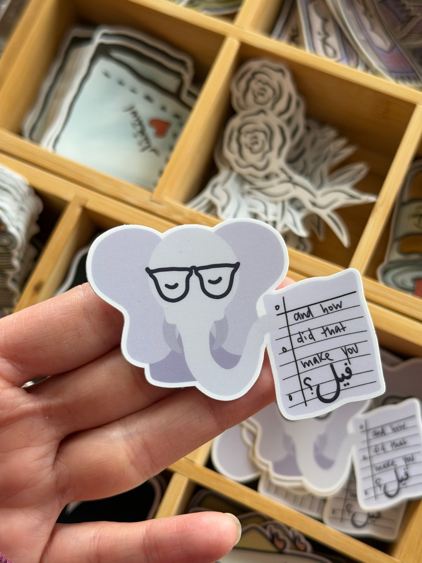 Arabic Vinyl Sticker - How did that make you فيل (feel) - Funny Elephant Arabic Pun
